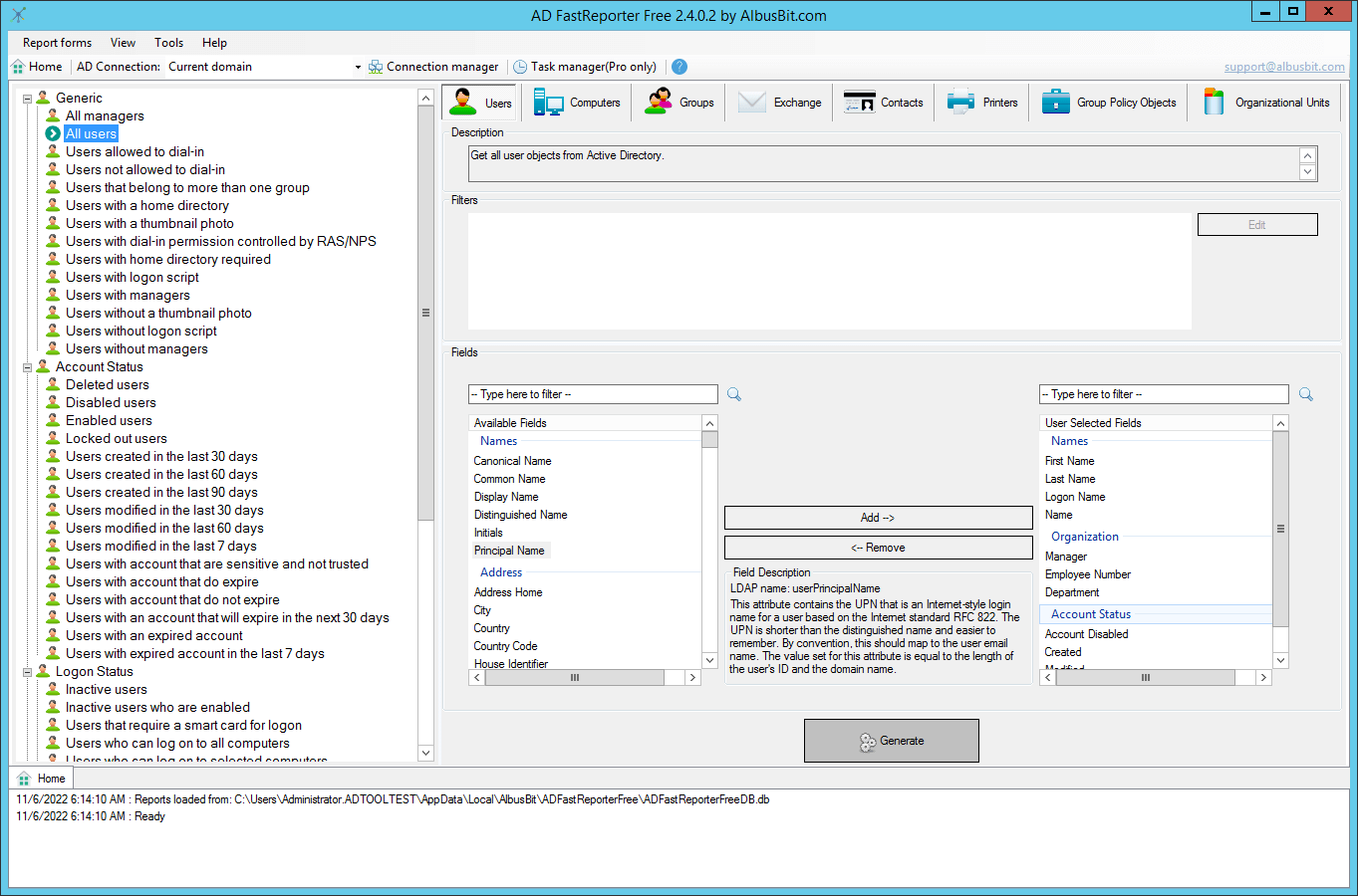 Active Directory reporting tool