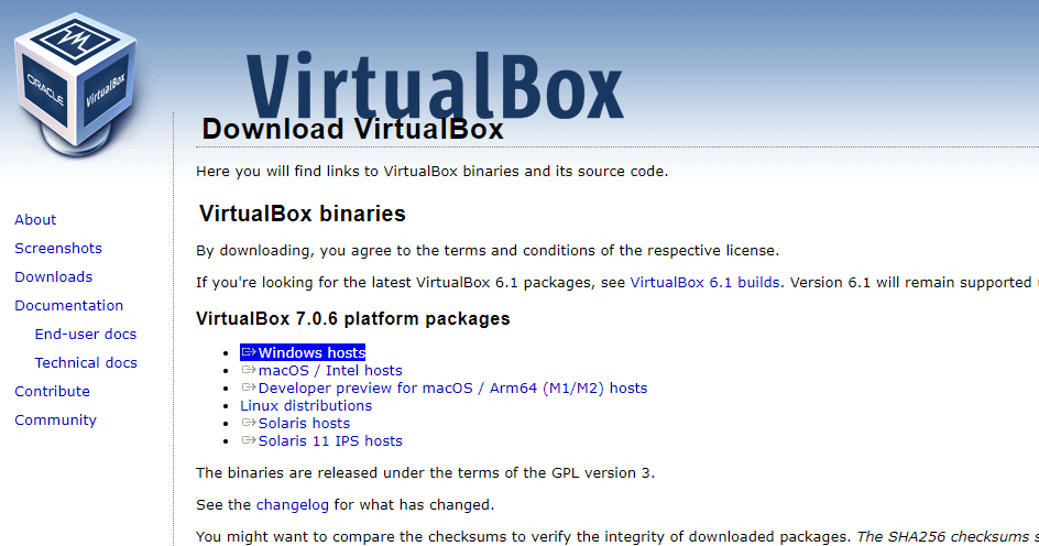Download VirtualBox installer