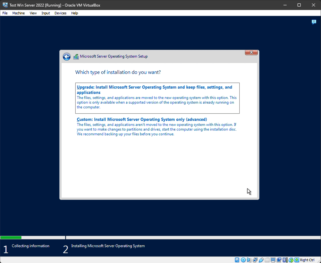 Windows Server 2022 install type