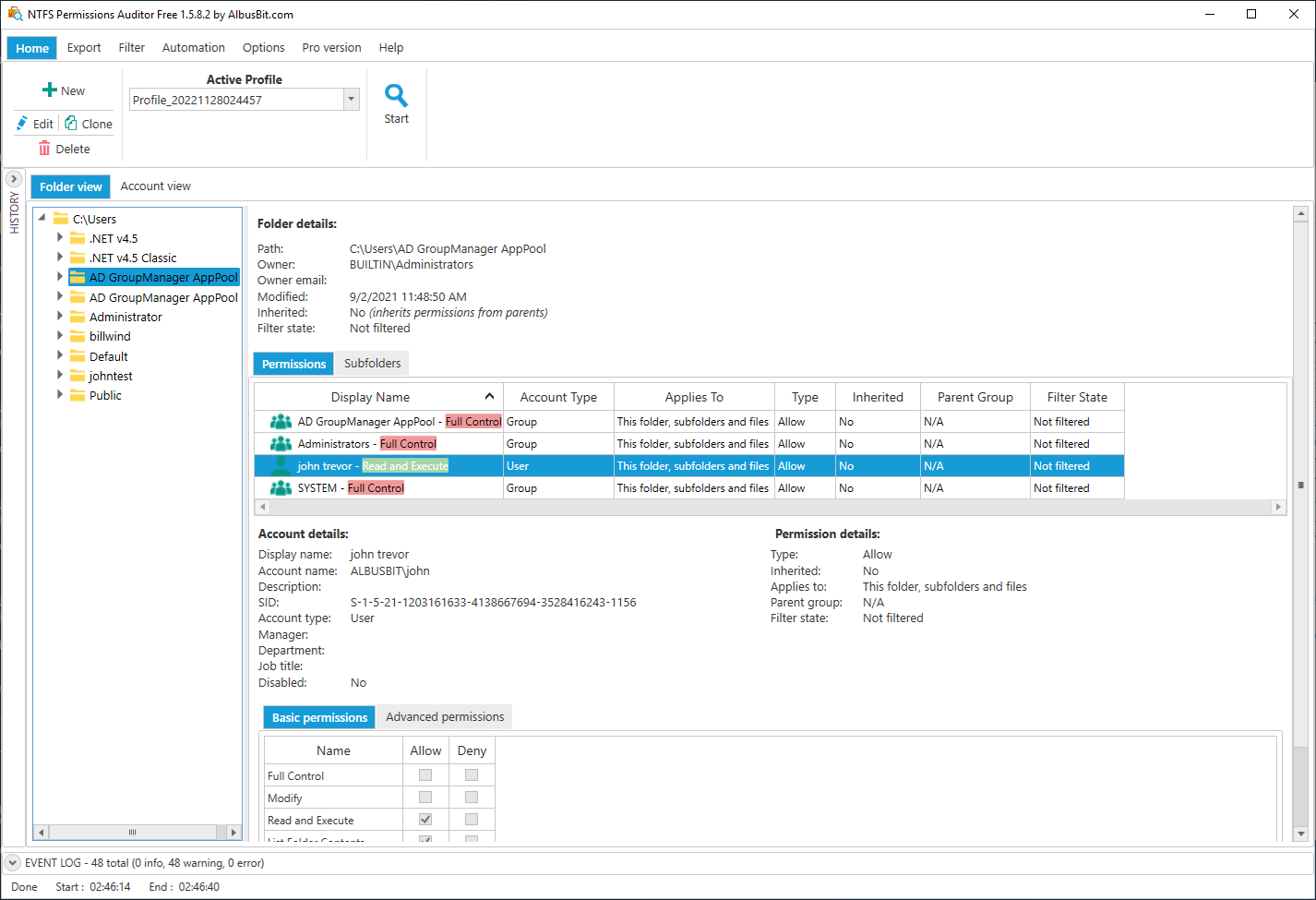 NTFS audit results