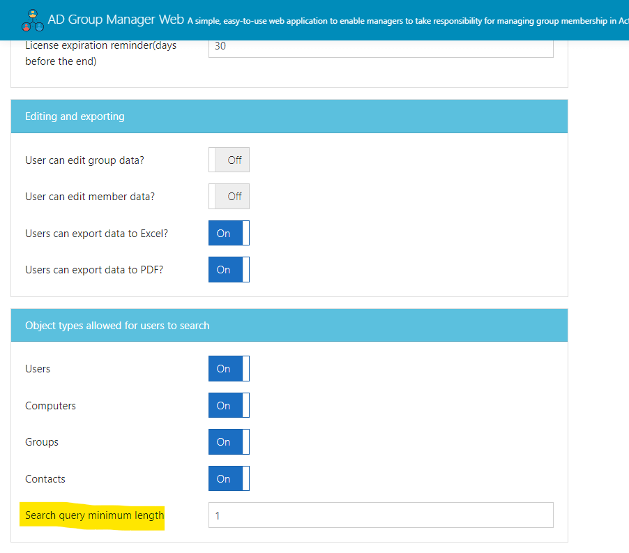 Search query min length