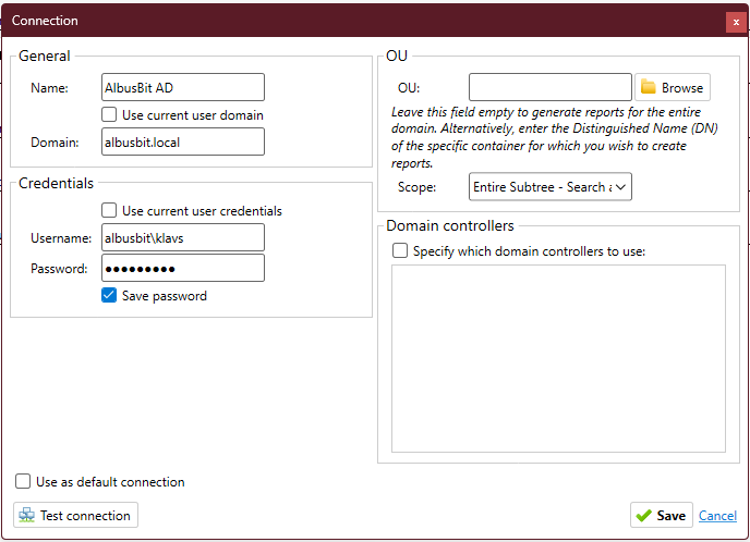 AD FastReporter new connection example