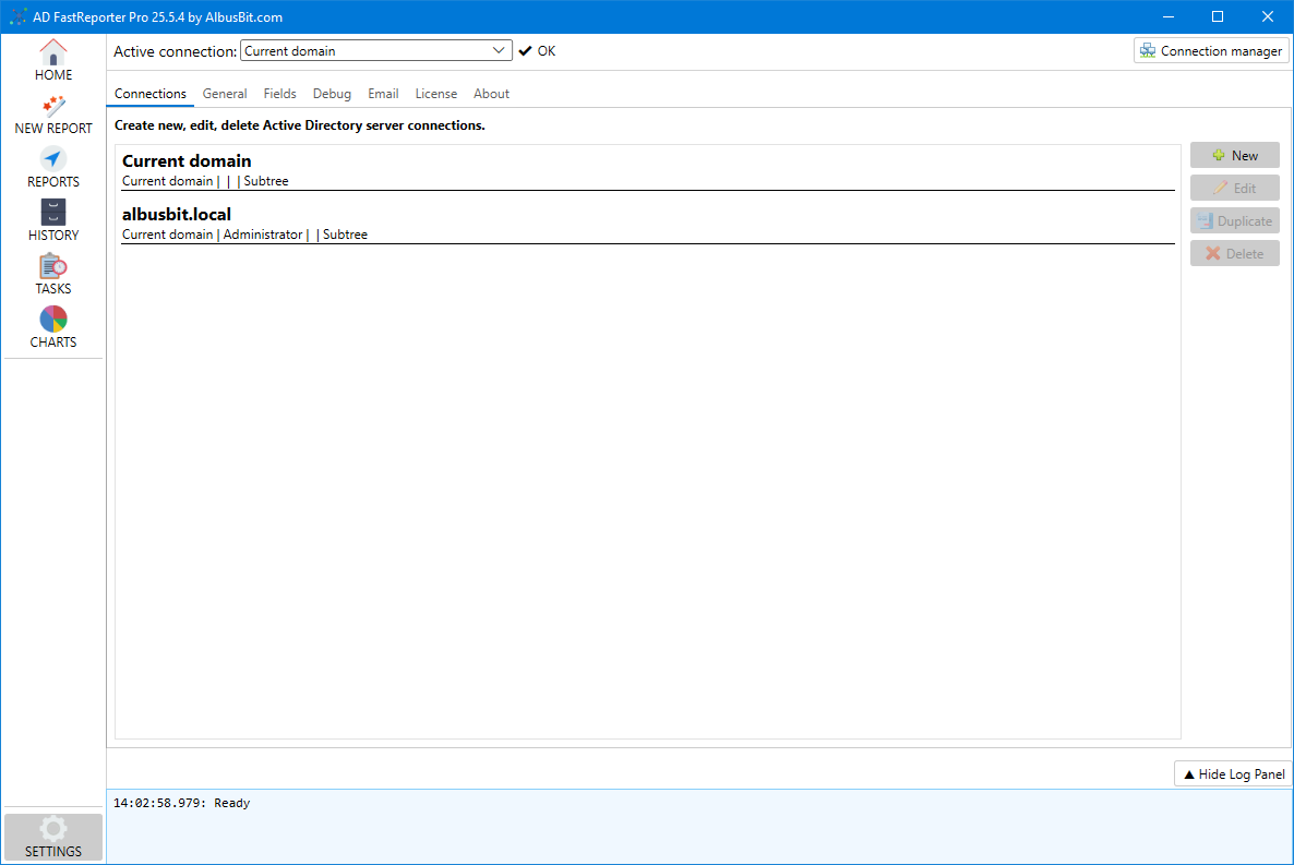 Screenshot of the Connections tab