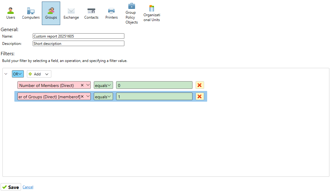 Screenshot of filter builder interface