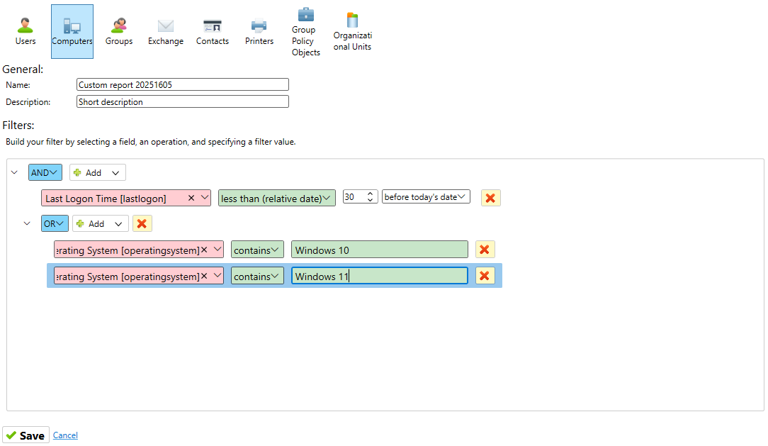 Screenshot of filter builder interface