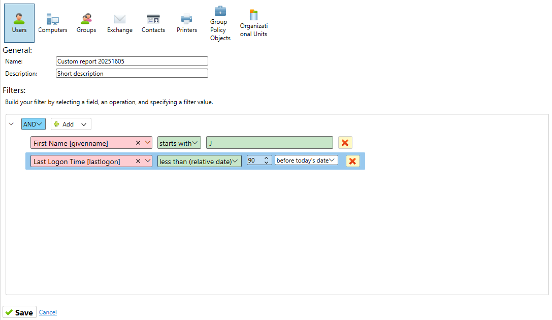 Screenshot of filter builder interface