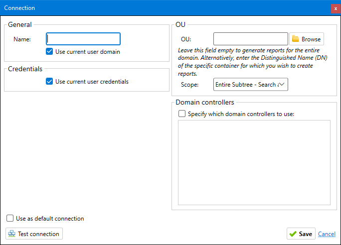 Screenshot of new connection dialog