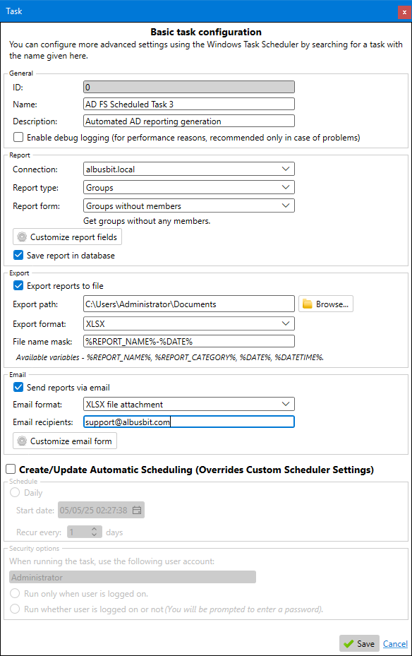 Screenshot of the New Task dialog