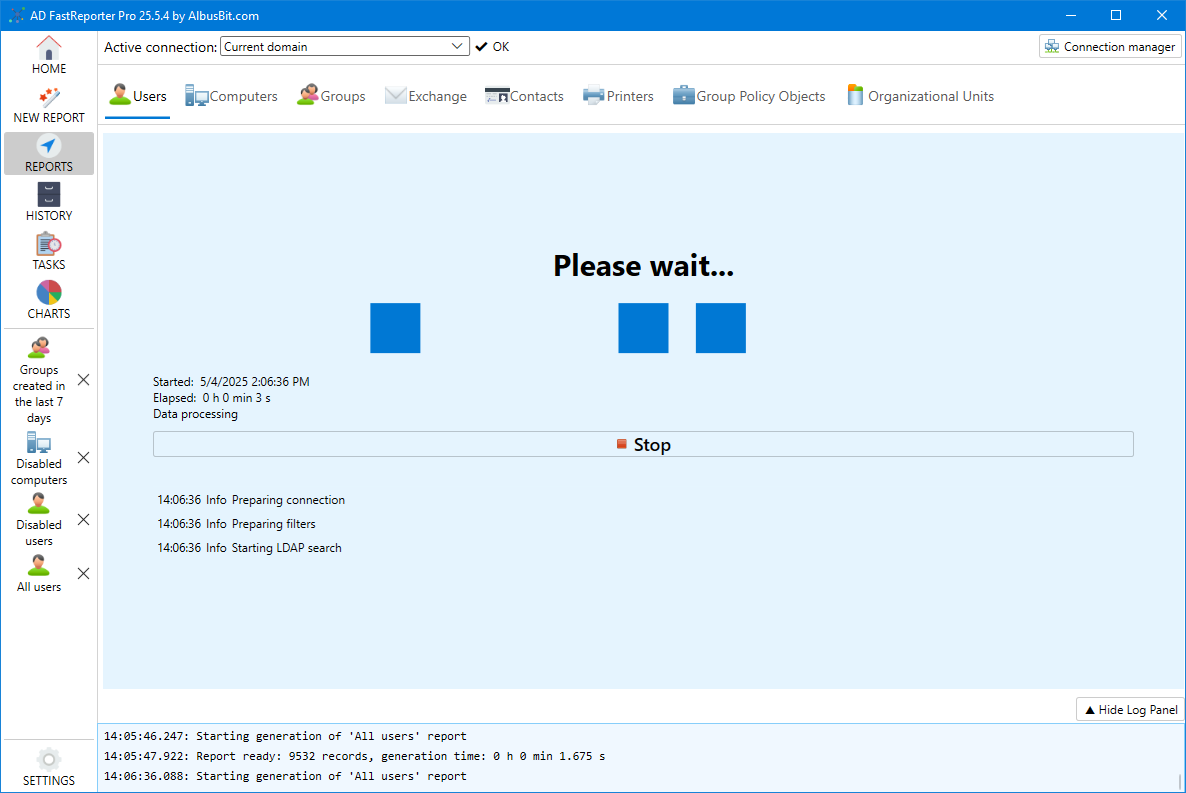 Screenshot of report generation interface