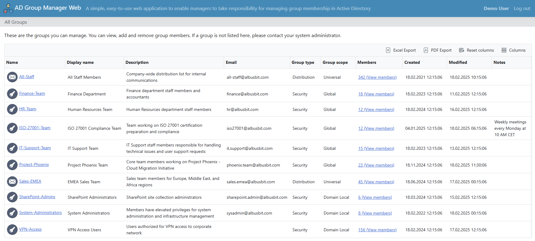 Groups Management Interface