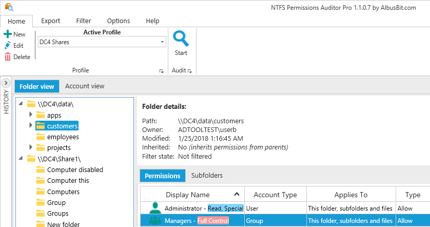 NTFS Permissions Auditor home screen
