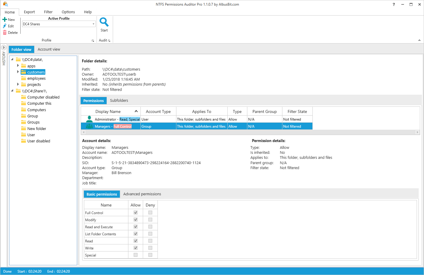 Windows folder permissions reporting tool